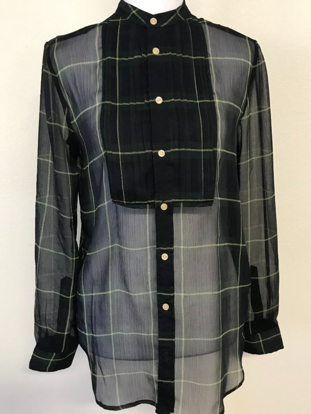 Polo Ralph Lauren Sheer Plaid Blouse Youth 16 XS Navy Button Down NWOT